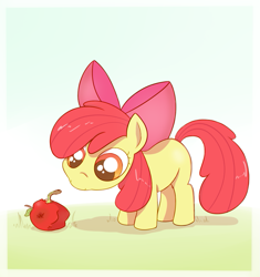 Size: 1015x1080 | Tagged: safe, artist:cookieboy011, apple bloom, earth pony, pony, worm, g4, adorabloom, apple, cute, female, filly, food