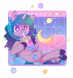 Size: 2480x2644 | Tagged: safe, artist:wavecipher, izzy moonbow, pony, unicorn, g5, constellation, drink, drinking, drinking straw, high res, solo, space, straw, white pupils