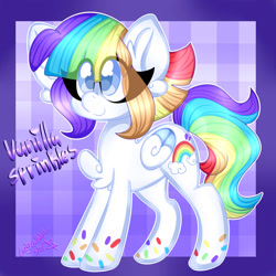 Size: 1280x1280 | Tagged: safe, artist:ladylullabystar, oc, oc only, oc:vanilla sprinkles, pegasus, pony, chest fluff, colored pupils, female, mare, multicolored hair, rainbow hair, solo