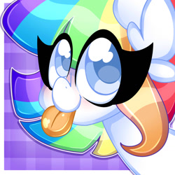Size: 1280x1280 | Tagged: safe, artist:ladylullabystar, oc, oc only, oc:vanilla sprinkles, pony, bust, colored pupils, female, mare, multicolored hair, portrait, rainbow hair, solo, tongue out