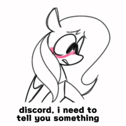 Size: 720x720 | Tagged: safe, artist:opossum-stuff, discord, fluttershy, draconequus, pegasus, pony, g4, amogus, among us, animated, beauty and the beast (song), blushing, crewmate, discord being discord, ear rape, female, male, mare, meme, partial color, ship:discoshy, shipping, shitposting, simple background, sound, straight, video, webm, white background
