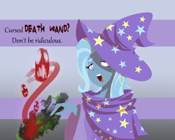 Size: 1280x1024 | Tagged: safe, artist:thattagen, trixie, g4, blatant lies, clothes, hat, trixie's hat, wand