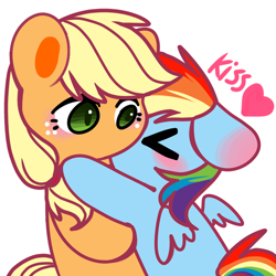 Size: 650x650 | Tagged: dead source, safe, artist:黄色方砖砖, applejack, rainbow dash, earth pony, pegasus, pony, g4, blushing, cute, dashabetes, female, jackabetes, lesbian, ship:appledash, shipping, smooching