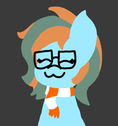 Size: 1072x1143 | Tagged: safe, artist:moonblitz, oc, oc:blitzy, pony, :3, clothes, eyes closed, glasses, gray background, scarf, simple background
