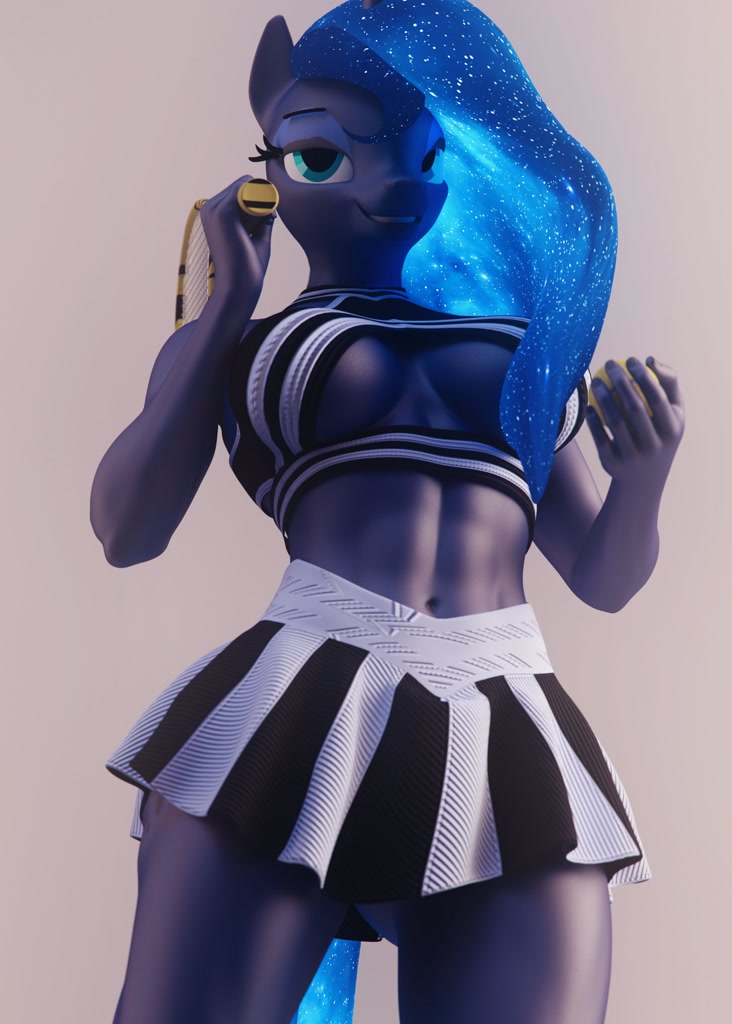 2698244 - suggestive, alternate character, alternate version, artist:dashie116,  princess luna, anthro, g4, 3d, belly button, boob window, breasts, busty princess  luna, clothes, commission, daz studio, female, pleated skirt, skirt, solo,  solo female