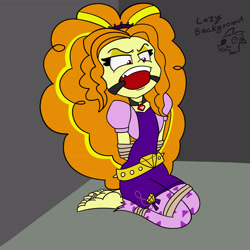 Size: 2952x2952 | Tagged: safe, artist:gagpal3, adagio dazzle, human, equestria girls, g4, arm behind back, ballgag, barefoot, bondage, bound and gagged, feet, female, gag, high res, kneeling, lazy background, punish the villain, rope, rope bondage, solo, toe tied, toes