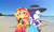 Size: 2331x1380 | Tagged: safe, artist:spongeotakuph, rarity, sunset shimmer, human, pony, equestria girls, equestria girls specials, g4, my little pony equestria girls: better together, my little pony equestria girls: forgotten friendship, beach, belly button, bikini, clothes, duo, duo female, female, hat, irl, photo, ponies in real life, sarong, summer, sun hat, swimsuit