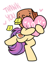 Size: 834x1090 | Tagged: safe, artist:paperbagpony, oc, oc:paper bag, earth pony, pony, bipedal, crying, cute, fake cutie mark, female, happy, heart, mare, milestone, ocbetes, simple background, standing, standing on one leg, sticky note, tears of joy, white background