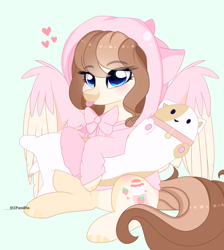 Size: 4500x5016 | Tagged: safe, artist:2pandita, oc, oc only, pegasus, pony, absurd resolution, blue background, clothes, female, hoodie, mare, plushie, simple background, solo