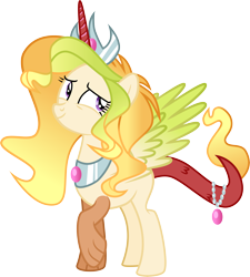 Size: 7641x8480 | Tagged: safe, artist:shootingstarsentry, oc, oc only, oc:andromeda, hybrid, absurd resolution, crown, female, interspecies offspring, jewelry, offspring, parent:discord, parent:princess celestia, parents:dislestia, regalia, simple background, solo, transparent background