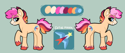 Size: 2100x900 | Tagged: safe, artist:loryska, oc, oc only, oc:conundrum solar flare, earth pony, pony, female, mare, offspring, parent:quibble pants, parent:rainbow dash, parents:quibbledash, reference sheet, solo