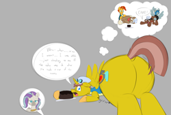 Size: 3496x2362 | Tagged: safe, artist:taurson, caboose, full steam, promontory, silver lining, silver zoom, sunburst, oc, oc:heartstrong flare, oc:princess mythic majestic, alicorn, earth pony, pegasus, pony, unicorn, zebra, g4, alicorn oc, alicorn princess, butt, cake, clothes, commissioner:bigonionbean, cutie mark, dialogue, embarrassed, female, flank, food, fusion, fusion:caboose, fusion:fluttershy, fusion:promontory, fusion:rarity, fusion:silver zoom, fusion:starlight glimmer, fusion:sunburst, fusion:zecora, glasses, goggles, hat, high res, horn, jewelry, large butt, male, mare, plate, plot, shocked, shocked expression, stallion, thought bubble, unamused, uniform, wings, wonderbolt trainee uniform, wonderbolts uniform, writer:bigonionbean