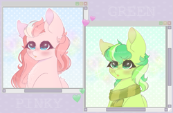 Size: 795x523 | Tagged: safe, artist:saltyvity, oc, pegasus, pony, blue eyes, blushing, clothes, commission, cute, green eyes, heart, paint tool sai, scarf, sparkles, ych result