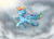 Size: 2200x1600 | Tagged: safe, artist:takutanuvataio, rainbow dash, pegasus, pony, g4, crepuscular rays, eyes closed, female, flying, lens flare, mare, rain, smiling, solo, sun, wet