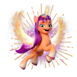 Size: 1400x1400 | Tagged: safe, edit, sunny starscout, alicorn, earth pony, pony, g5, my little pony: a new generation, official, spoiler:g5, alicornified, artificial alicorn, artificial horn, artificial wings, augmented, badge, bag, female, horn, looking at you, magic, magic horn, magic wings, mare, race swap, satchel, shadow, simple background, solo, sunnycorn, transparent background, wings