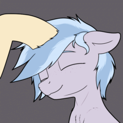 Size: 1000x1000 | Tagged: safe, anonymous artist, oc, oc only, oc:winter azure, pony, animated, chest fluff, colt, cute, eyelashes, eyes closed, femboy, freckles, gif, girly, head rub, male, ocbetes, offscreen character, rubbing, smiling, solo focus, trap