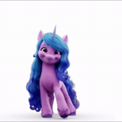 Size: 1080x1080 | Tagged: safe, edit, edited screencap, screencap, izzy moonbow, pony, unicorn, g5, my little pony: a new generation, official, 3d, animated, female, horn, looking at you, mare, medium sneaky, no sound, open mouth, open smile, shadow, simple background, smiling, smiling at you, solo, unshorn fetlocks, video, webm, white background