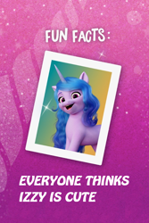 Size: 686x1024 | Tagged: safe, edit, izzy moonbow, pony, unicorn, g5, cute, female, fun fact, izzybetes, mare, truth