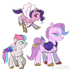 Size: 844x816 | Tagged: safe, artist:sailorjubs, pipp petals, queen haven, zipp storm, pegasus, pony, g5, adorapipp, adorazipp, cute, female, mare, mother and child, mother and daughter, royal sisters (g5), siblings, sisters