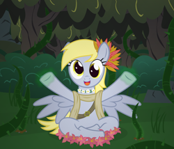 Size: 3500x3000 | Tagged: safe, artist:the smiling pony, derpy hooves, pegasus, pony, g4, .svg available, cross legged, druid, dungeons and dragons, feather, female, flower, forest, high res, looking at you, lotus position, magic, mare, medallion, pen and paper rpg, rpg, sitting, smiling, solo, spread wings, svg, tentacles, thorn, vector, vine, wings, yoga