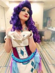 Size: 805x1080 | Tagged: safe, artist:sarahndipity cosplay, rarity, human, g4, 2018, clothes, cosplay, costume, everfree northwest, everfree northwest 2018, gloves, irl, irl human, jewelry, photo