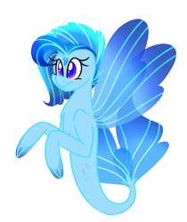 Size: 881x1048 | Tagged: safe, artist:songheartva, oc, oc only, seapony (g4), blue eyes, blue wings, chest fluff, dorsal fin, female, fin wings, fins, fish tail, flowing tail, simple background, smiling, solo, tail, transparent background, wings