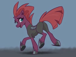 Size: 2224x1668 | Tagged: safe, artist:nadnerbd, tempest shadow, pony, unicorn, g4, broken horn, butt, clothes, concave belly, cute, female, hoof shoes, horn, looking back, mare, open mouth, open smile, plot, slender, smiling, solo, tempestbetes, thin