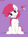 Size: 3120x4160 | Tagged: safe, artist:sugardotxtra, oc, oc only, oc:sugar dot, pony, candy, collar, food, grin, head tilt, lollipop, looking at you, pony pet, question mark, simple background, smiling, smiling at you