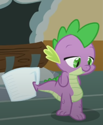 Size: 338x413 | Tagged: safe, screencap, spike, dragon, g4, just for sidekicks, season 3, cropped, cute, hand behind back, lidded eyes, measuring cup, smiling, solo, spikabetes