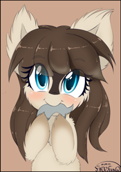 Size: 2103x3000 | Tagged: safe, artist:freefraq, oc, oc only, oc:frosty flakes, fish, pony, yakutian horse, cheek fluff, cute, ear fluff, fluffy, food, high res, meat, ocbetes, ponies eating meat, snow mare, solo