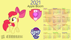 Size: 1920x1080 | Tagged: safe, artist:allenacnguyen, apple bloom, earth pony, pony, g4, 2021, calendar, female, filly, grin, looking back, smiling, solo