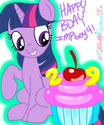 Size: 1024x1229 | Tagged: safe, artist:xxfluffypachirisuxx, twilight sparkle, pony, g4, cupcake, food, looking down, raised hoof, simple background, smiling, solo, transparent background