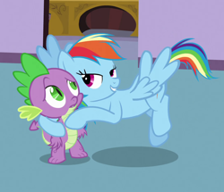 Size: 1080x930 | Tagged: safe, screencap, rainbow dash, spike, dragon, g4, season 3, spike at your service, cropped, duo, female, male, mare