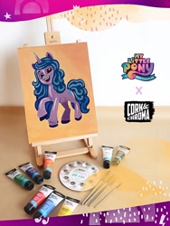 Size: 450x600 | Tagged: safe, izzy moonbow, g5, my little pony: a new generation, official, cork & chroma, irl, my little pony: a new generation logo, painting, photo, traditional art