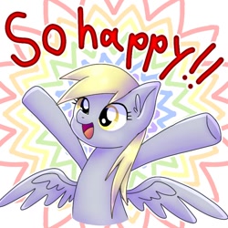 Size: 768x768 | Tagged: safe, artist:namaenonaipony, part of a set, derpy hooves, pegasus, pony, g4, abstract background, cute, derpabetes, female, happy, hooves in air, mare, open mouth, solo