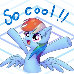 Size: 768x768 | Tagged: safe, artist:namaenonaipony, part of a set, rainbow dash, pegasus, pony, g4, abstract background, cool, happy, hooves in air, open mouth, solo