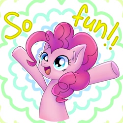 Size: 768x768 | Tagged: safe, artist:namaenonaipony, part of a set, pinkie pie, earth pony, pony, g4, abstract background, fun, happy, hooves in air, open mouth, solo