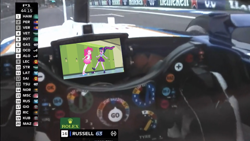 Size: 1334x750 | Tagged: safe, edit, pinkie pie, sci-twi, twilight sparkle, human, equestria girls, g4, car, clothes, cockpit, driving, formula 1, george russell, gloves, hand, irl, irl human, motorsport, photo, race track, racecar, steering wheel, television, track, williams