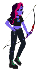 Size: 1104x1992 | Tagged: safe, artist:shamy-crist, oc, oc only, oc:shamy, equestria girls, g4, belly button, bow (weapon), clothes, midriff, pants, shirt, simple background, solo, transparent background