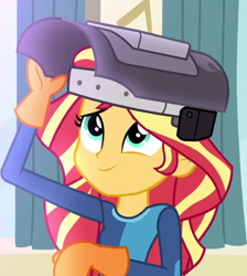 Size: 654x731 | Tagged: safe, screencap, sunset shimmer, equestria girls, g4, my little pony equestria girls: friendship games, cropped, solo, welding mask