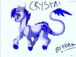 Size: 1280x960 | Tagged: safe, artist:pennypoopoo, oc, oc only, oc:crystal clarity, dracony, hybrid, female, horns, interspecies offspring, offspring, parent:rarity, parent:spike, parents:sparity, simple background, solo, white background