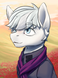 Size: 1560x2100 | Tagged: safe, artist:tofuslied-, double diamond, earth pony, pony, equestria at war mod, g4, bust, clothes, equality, male, portrait, scarf, solo, stallion, uniform