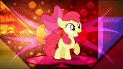 Size: 3840x2160 | Tagged: safe, artist:laszlvfx, edit, apple bloom, earth pony, pony, g4, apple bloom's bow, bow, female, filly, hair bow, high res, open mouth, solo, vector, wallpaper, wallpaper edit