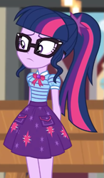 Size: 331x567 | Tagged: safe, screencap, sci-twi, twilight sparkle, equestria girls, equestria girls series, g4, holidays unwrapped, the cider louse fools, spoiler:eqg series (season 2), clothes, cropped, geode of telekinesis, glasses, magical geodes, ponytail, skirt, solo