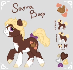 Size: 1080x1032 | Tagged: safe, artist:joakimdit, artist:skior, oc, oc only, oc:sarra boop, earth pony, pony, bow, female, filly, reference sheet, solo, tail bow