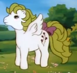 Size: 295x281 | Tagged: safe, screencap, surprise, pegasus, pony, g1, my little pony 'n friends, the great rainbow caper, adoraprise, bow, cropped, cute, female, mare, solo, tail bow
