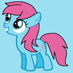 Size: 917x913 | Tagged: safe, artist:piggyman54, baby cuddles, earth pony, pony, g1, g4, baby, baby pony, blue background, cuddlebetes, cute, female, filly, g1 to g4, generation leap, grin, simple background, smiling, solo