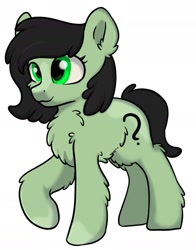 Size: 1576x2011 | Tagged: safe, alternate version, artist:dumbwoofer, oc, oc only, oc:filly anon, earth pony, pony, yakutian horse, female, filly, raised hoof, simple background, snow mare, solo, species swap, white background