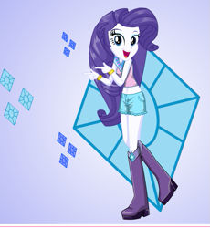 Size: 561x610 | Tagged: safe, artist:kimpossiblelove, rarity, equestria girls, g4, clothes, open mouth, open smile, shorts, smiling