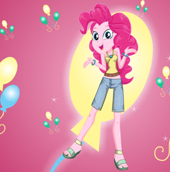 Size: 588x596 | Tagged: safe, artist:kimpossiblelove, pinkie pie, equestria girls, g4, open mouth, open smile, sandals, sleeveless, smiling